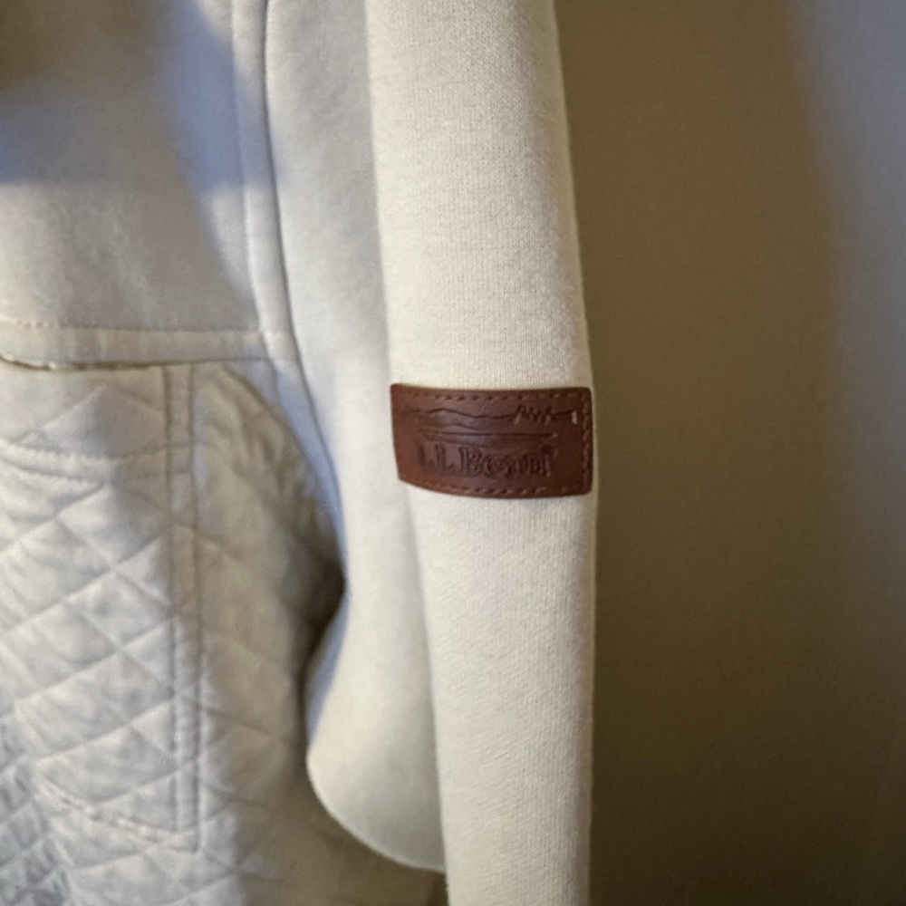 L.L.Bean Quilted Cream Pullover Quarter Zip XL - Picture 3 of 5